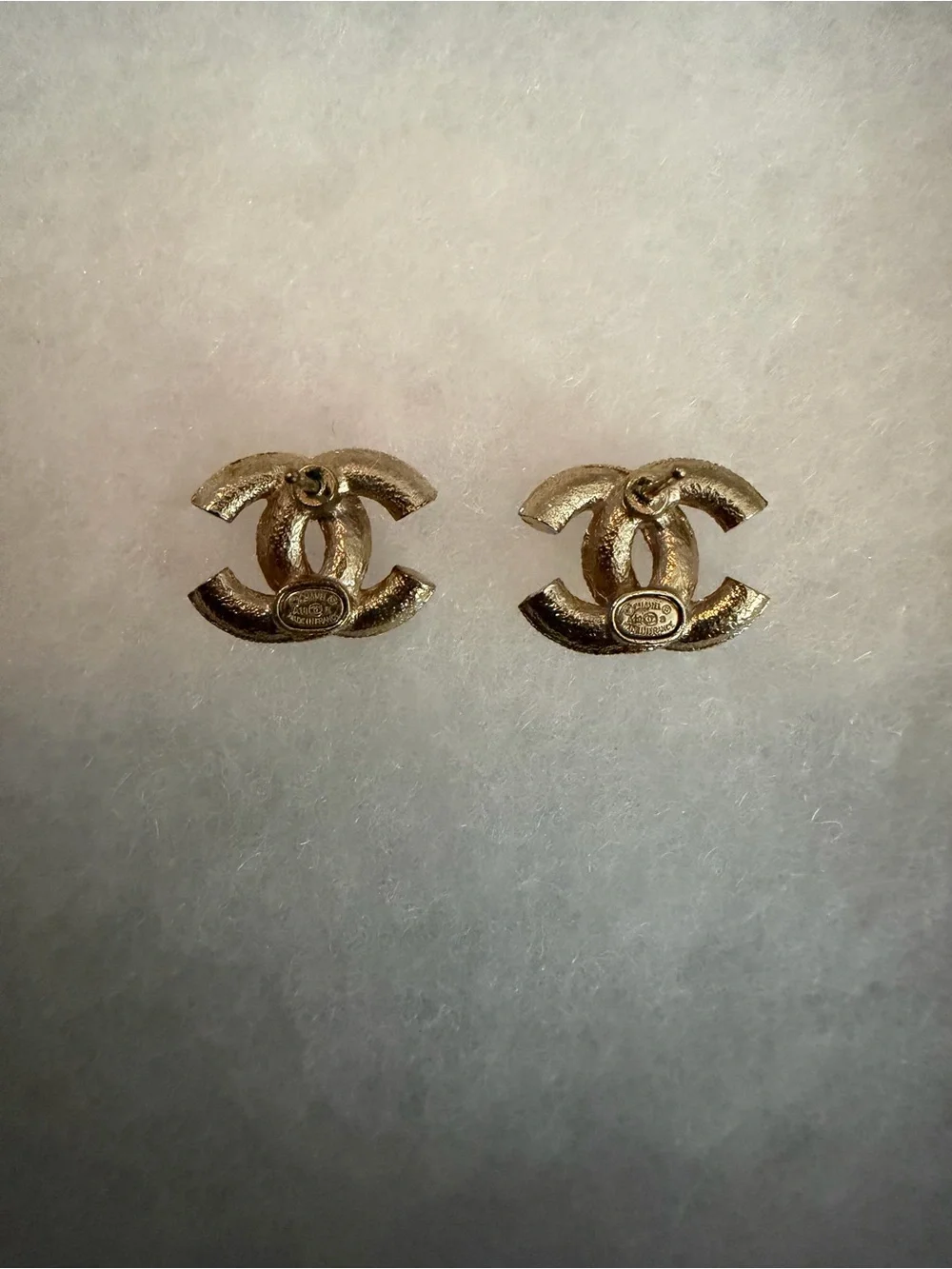 Chanel Pink Enamel Double C Stud Earrings with Pearl Accents